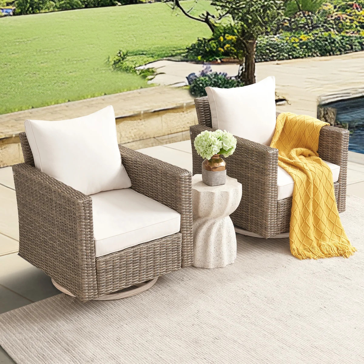 Rocking Swivel Patio Chair With Cushions (set Of 2) | Wayfair North America