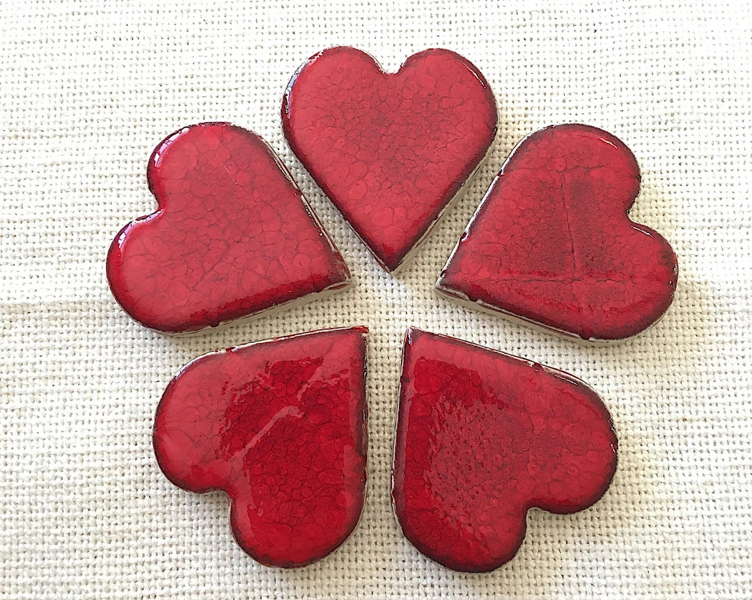 Deep Red Ceramic Heart Tiles for Mosaic 5 Pieces - Etsy | Etsy (US)