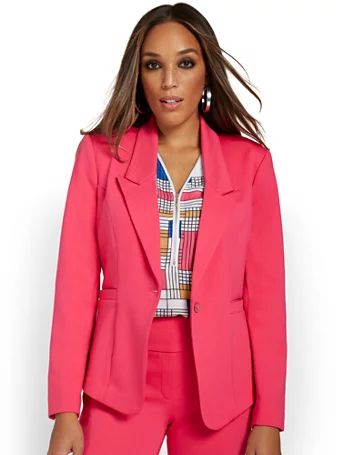 NY & Co Women's Single-Button Jacket - Superflex Fuschia Purple Size Medium Spandex/Polyester/Rayon | New York & Company