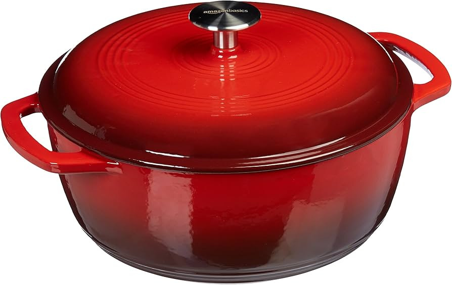 Amazon Basics Enameled Cast Iron Covered Round Dutch Oven, 4.3-Quart, Red | Amazon (US)