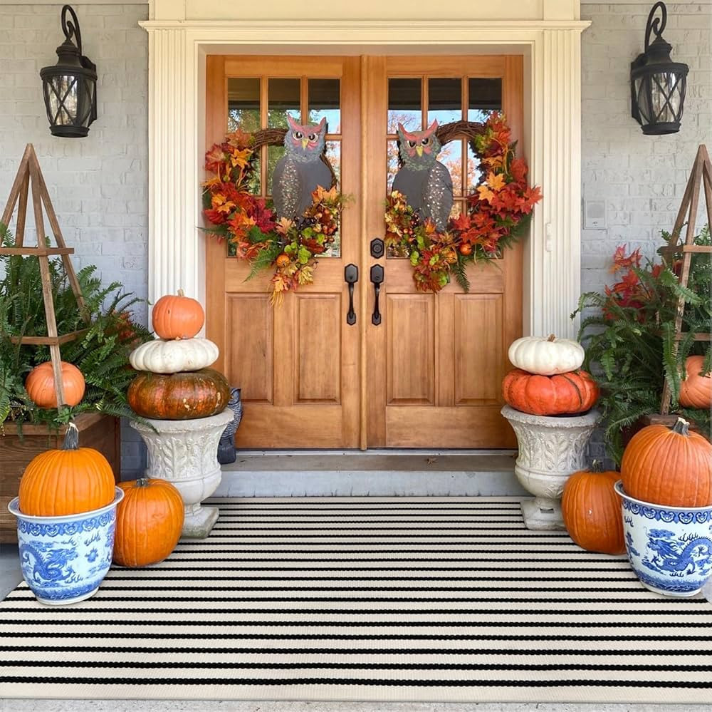 Collive Black and White Outdoor Rug 4'x 6', Fall Decor Patio Rug,Washable Small Living Room Rug,F... | Amazon (CA)