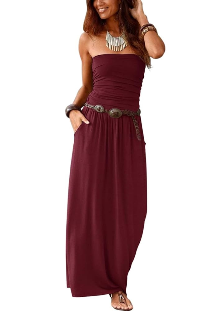 Alaster Queen Women’s Strapless Bandeau Summer Long Floral Dress Off Shoulder Beach Maxi Dress ... | Amazon (US)