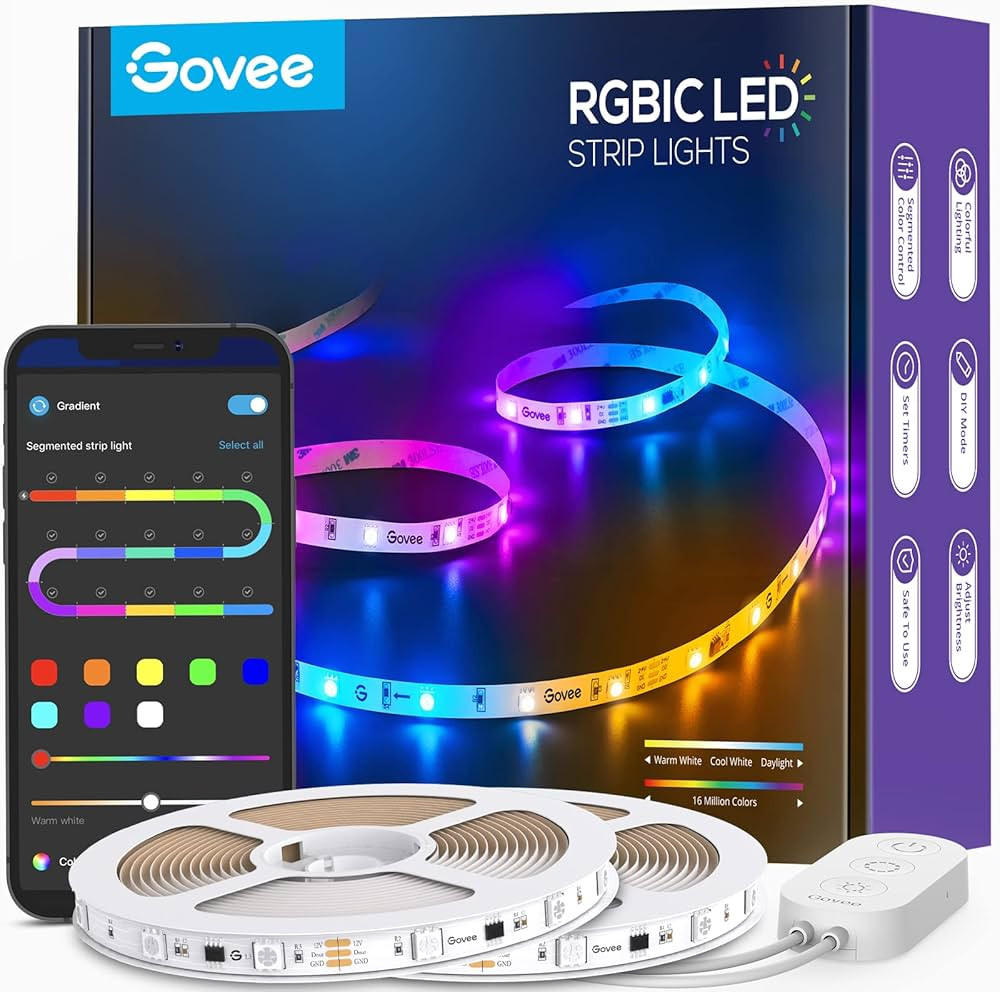 Govee 65.6ft RGBIC LED Strip Lights, Color Changing LED Strips, App Control via Bluetooth, Smart ... | Amazon (US)