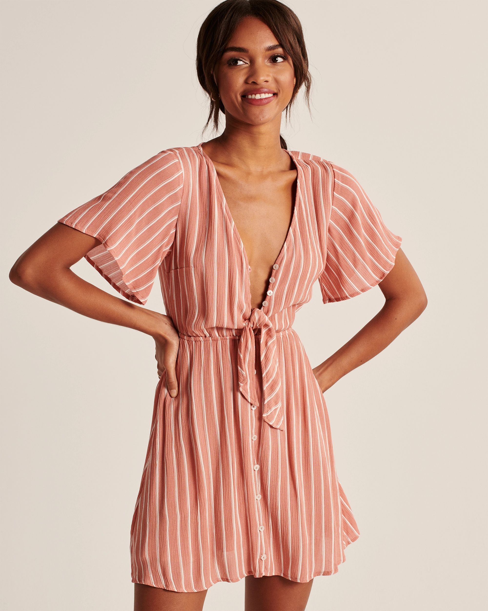 Button-Up Tie-Front Dress | Abercrombie & Fitch (US)