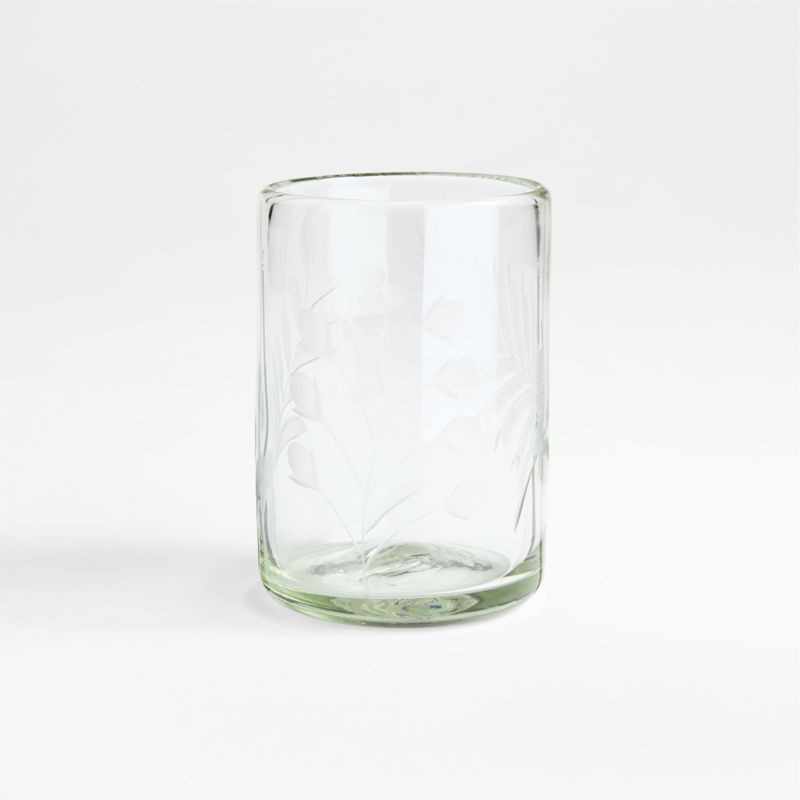 Harvest Floral Recycled Green 8-Oz. Etched Glass | Crate & Barrel | Crate & Barrel