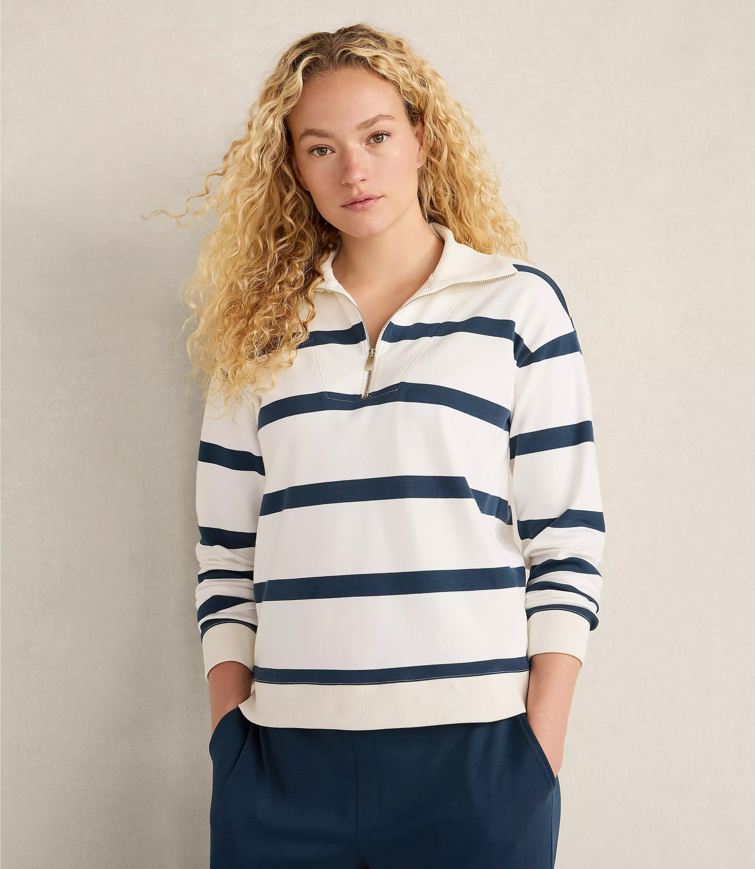 Haven Well Within Organic Cotton Interlock Striped Quarter Zip | LOFT
