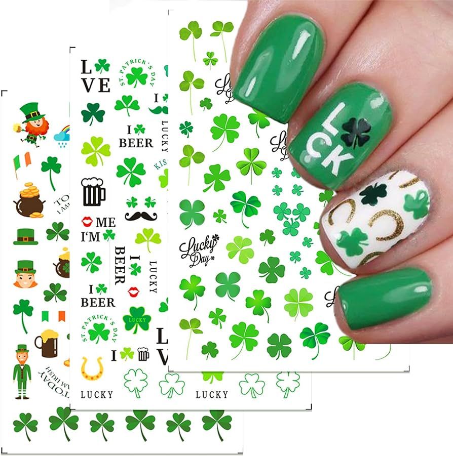 TailaiMei 10 Sheets St. Patrick's Day Nail Art Stickers, Self-Adhesive Nail Decals for DIY Nail D... | Amazon (US)