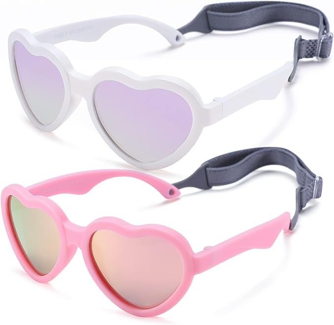 Baby Heart Sunglasses with Strap Toddler Shades for Girls Boys, 100% UV Protection - Age 0-24 Mon... | Amazon (US)