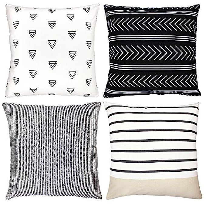 Woven Nook Decorative Throw Pillow Covers ONLY for Couch, Sofa, or Bed Set of 4 18 x 18 inch Modern  | Amazon (US)