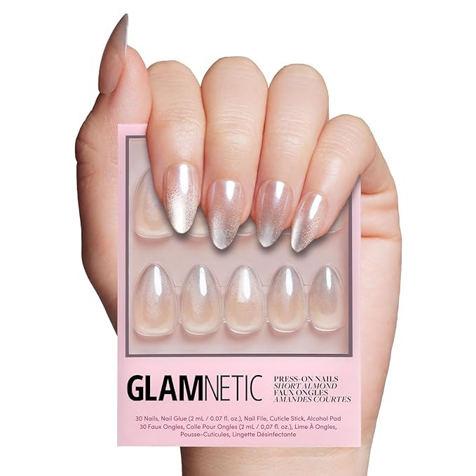 Glamnetic Press On Nails - Polar Night | Short Almond Fake Nails with Ombré Silver Tips and Glos... | Amazon (US)