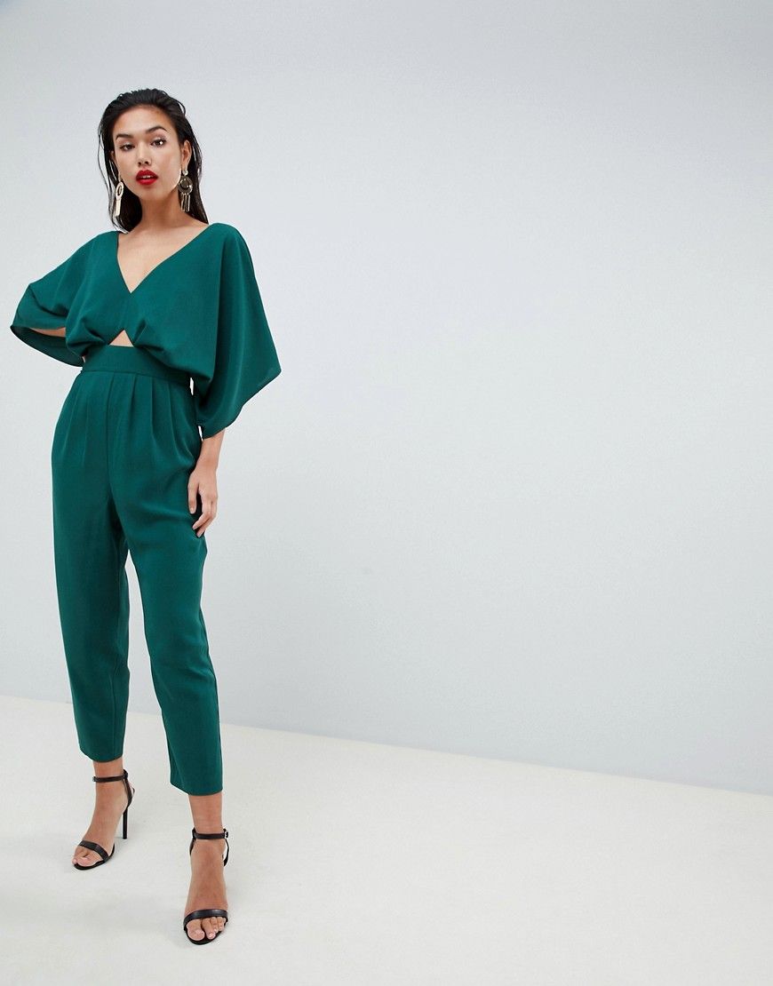 ASOS DESIGN jumpsuit with kimono sleeve and peg leg - Green | ASOS US