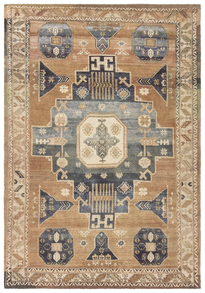 Amata Amorino Tan/Navy (AMT-01) Hand-Tufted Printed Area Rug | Rugs Direct