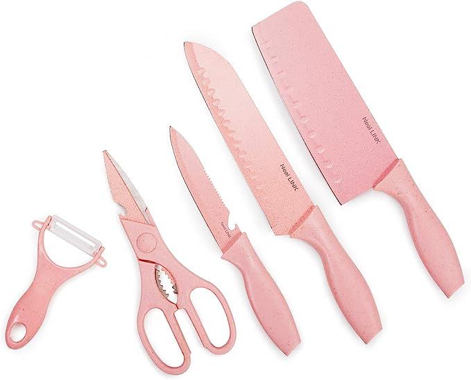 Neal LINK Kitchen Knife Set Non Slip Sheaths Grip Zirconium Blade Cut Slice Resistance Peeler | Amazon (US)