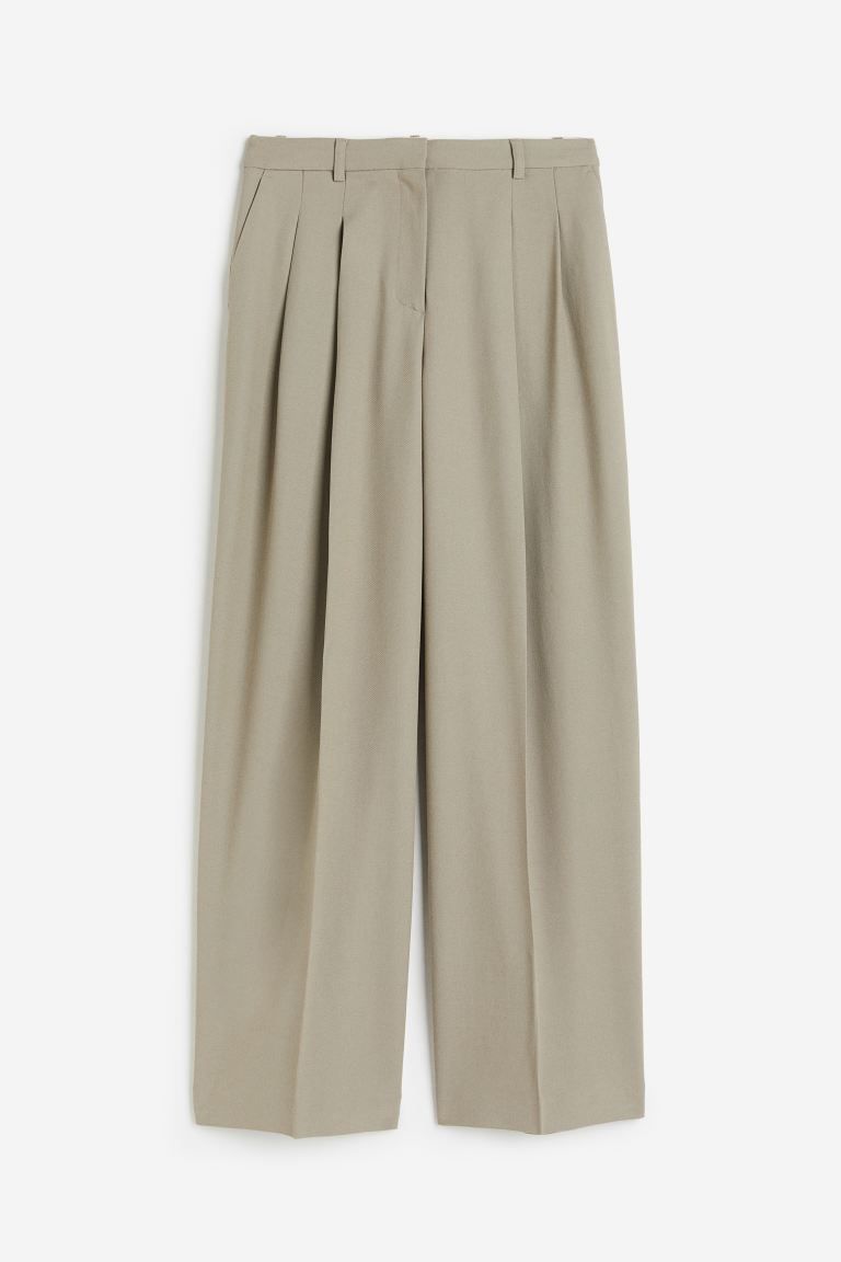 Wide wool-blend trousers - Greige - Ladies | H&M GB | H&M (UK, MY, IN, SG, PH, TW, HK, KR)