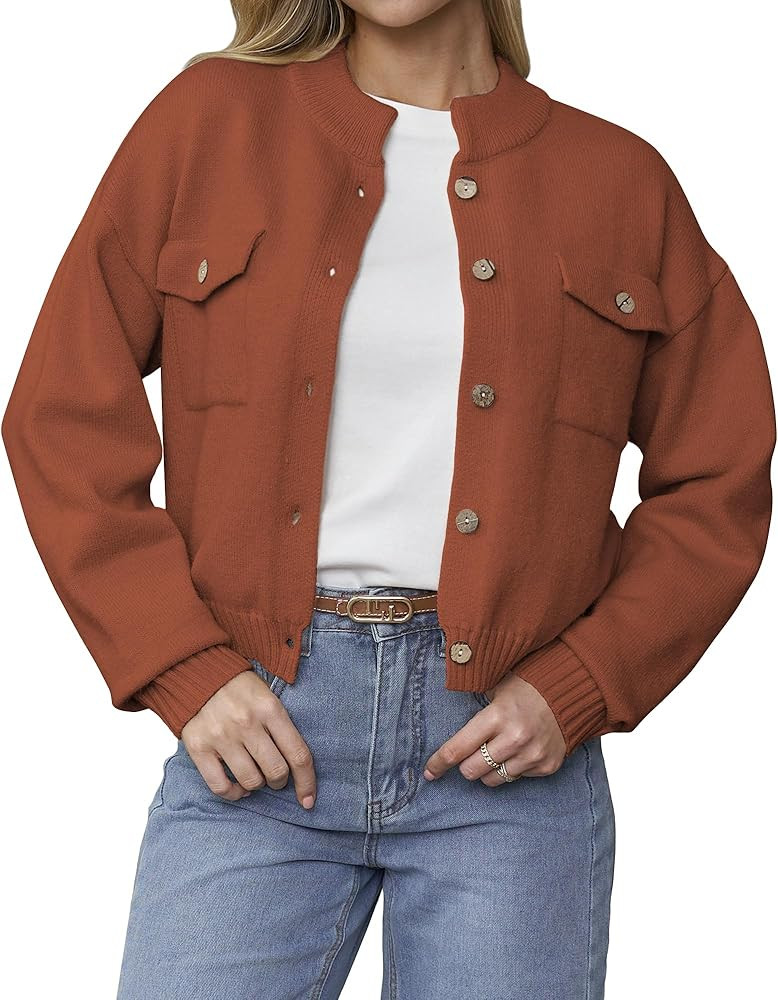 COSSEN Womens Chunky Knit Cardigan Sweater Jackets Button Down Long Sleeve Cropped Trendy Outerwe... | Amazon (US)