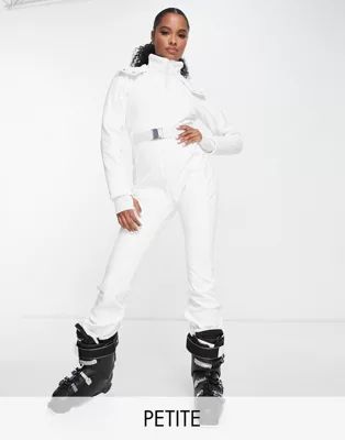 ASOS 4505 Petite ski belted ski suit with slim kick leg and faux fur hood | ASOS (Global)
