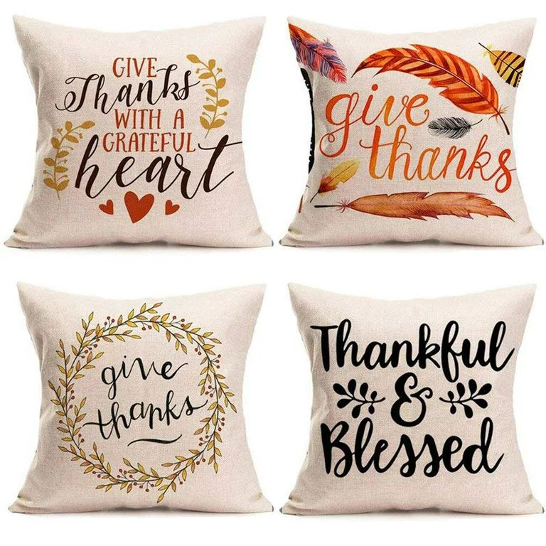 Coolmade 4 Pack Thanksgiving Throw Pillow Covers Fall Harvest Farmhouse Decorative Autumn Square ... | Walmart (US)