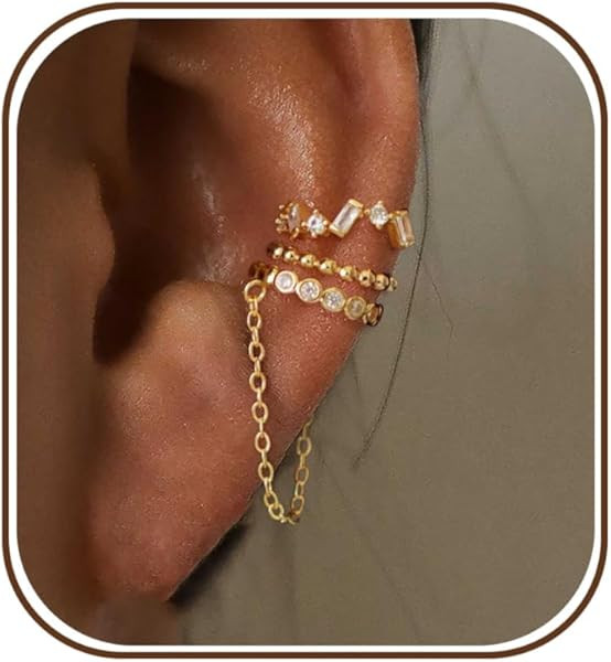 Ear Cuff Earrings for Women Non Piercing,Dainty 14K Gold Plated Chain Cartilage Earrings Set Gold... | Amazon (US)