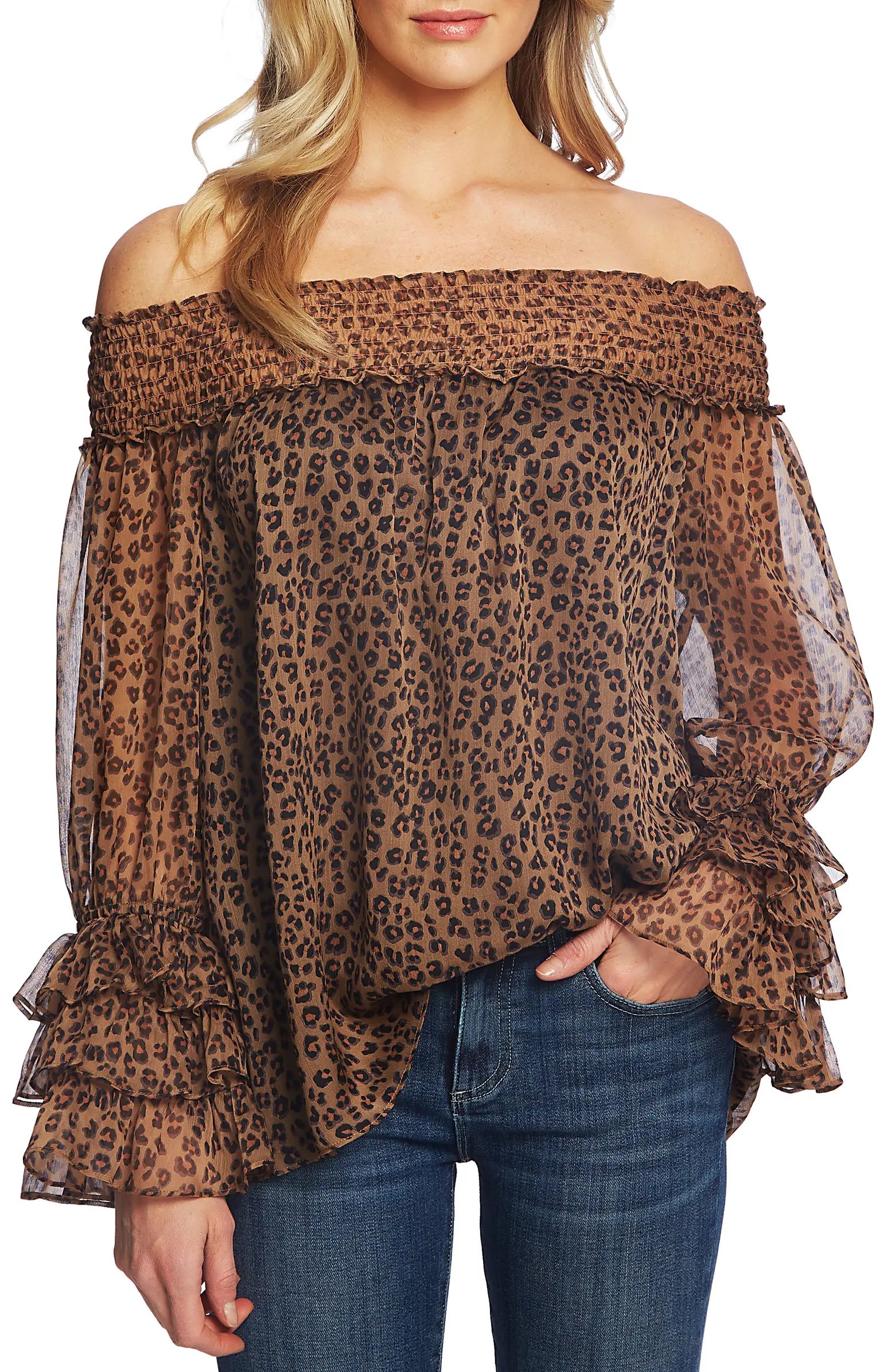 CeCe Leopard Print Off the Shoulder Ruffle Blouse | Nordstrom | Nordstrom