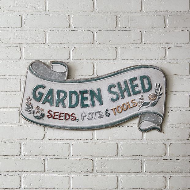 Scrolled Garden Shed Metal Sign | Antique Farm House