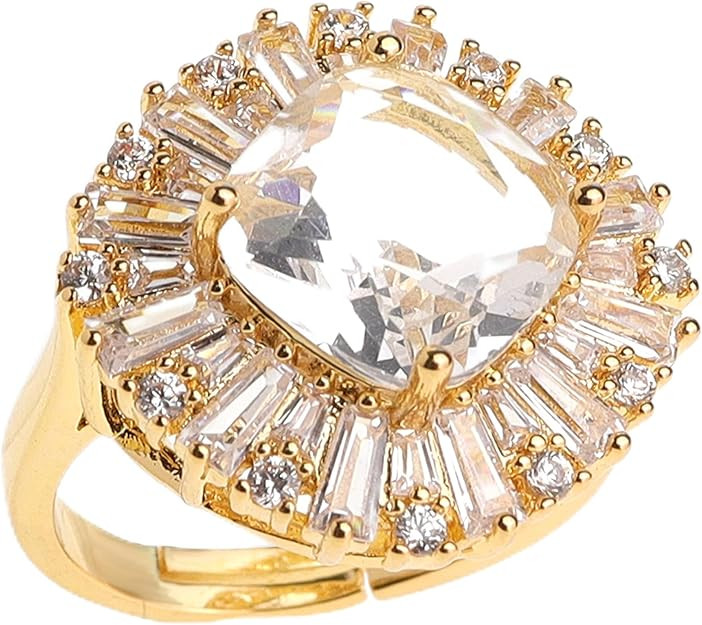 Jean Beau Gold Rhinestone Statement Adjustable Ring for Women Large Crystal Cubic Zirconia Stacki... | Amazon (US)