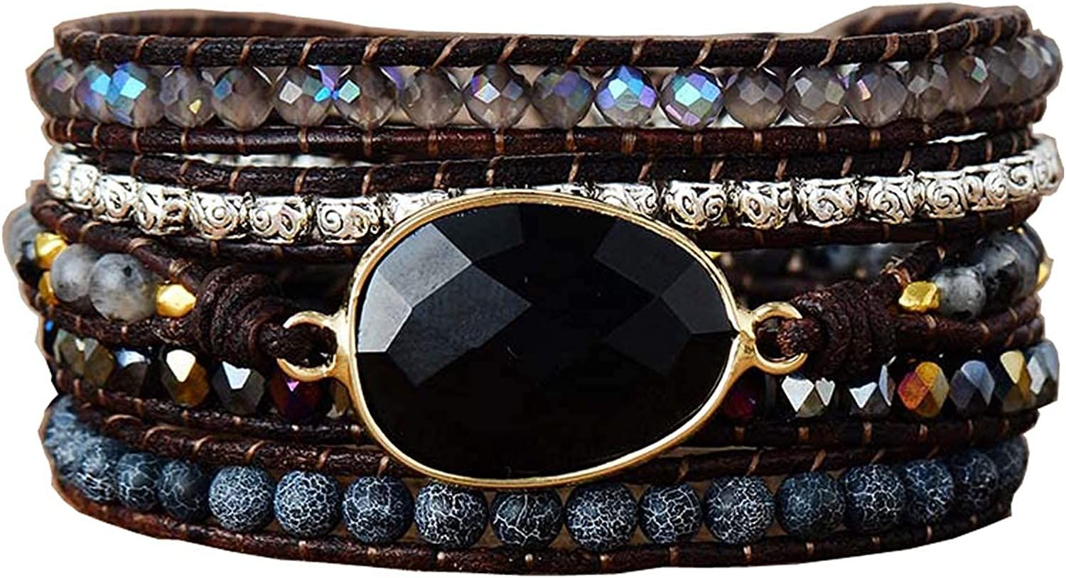 Boho Handmade Natural Stone Wrap Bracelets Turquoises Crystal Beads Bracelet Jewelry | Amazon (US)