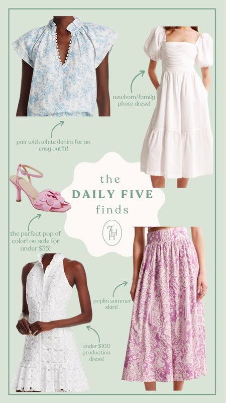 5/1 Daily 5 Finds! 

Under $100 graduation dress, fun summer heels, poplin skirt, family photo dress, easy tops, & more! 

#LTKfindsunder100 #LTKwedding #LTKfindsunder50