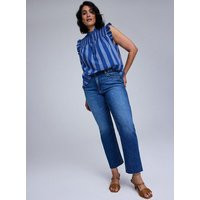 High-Rise Belle Isle Sky High Crop Kick Bootcut Jeans in Mediumblue-Denim | Torrid (US & Canada)