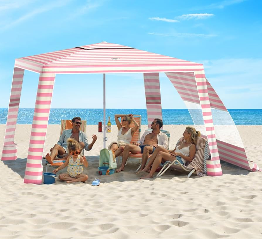 Rhino Valley Beach Cabana, 8 * 8FT Beach Tent UPF50+ Protection, Easy Setup Beach Canopy Wind Res... | Amazon (US)