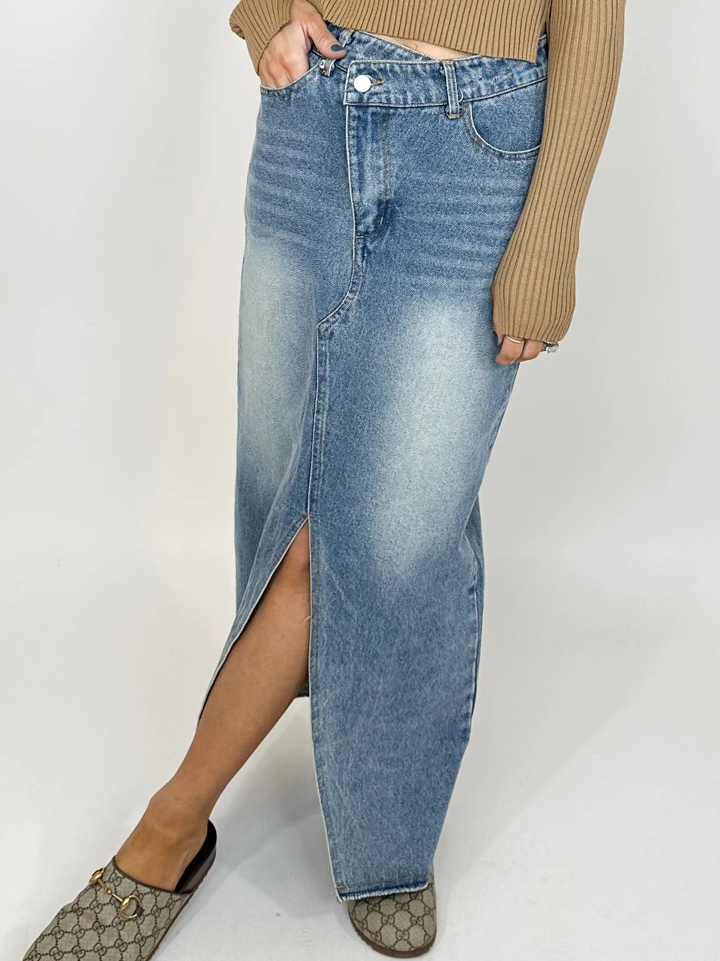 Crossover Denim Maxi Skirt | FINAL SALE | Talulah