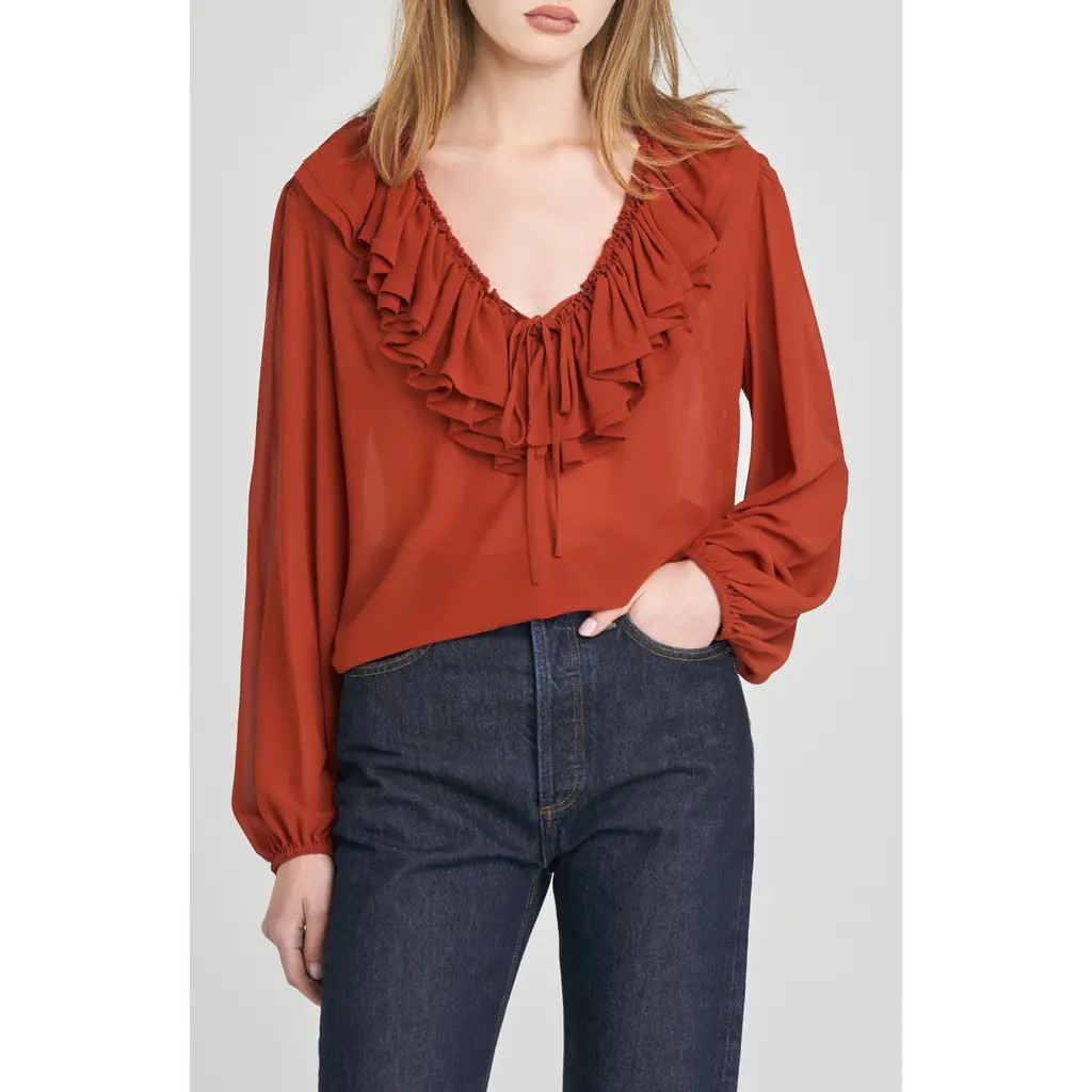 WAYF Agnes Ruffle Top in Brick at Nordstrom Rack, Size X-Small | Nordstrom Rack
