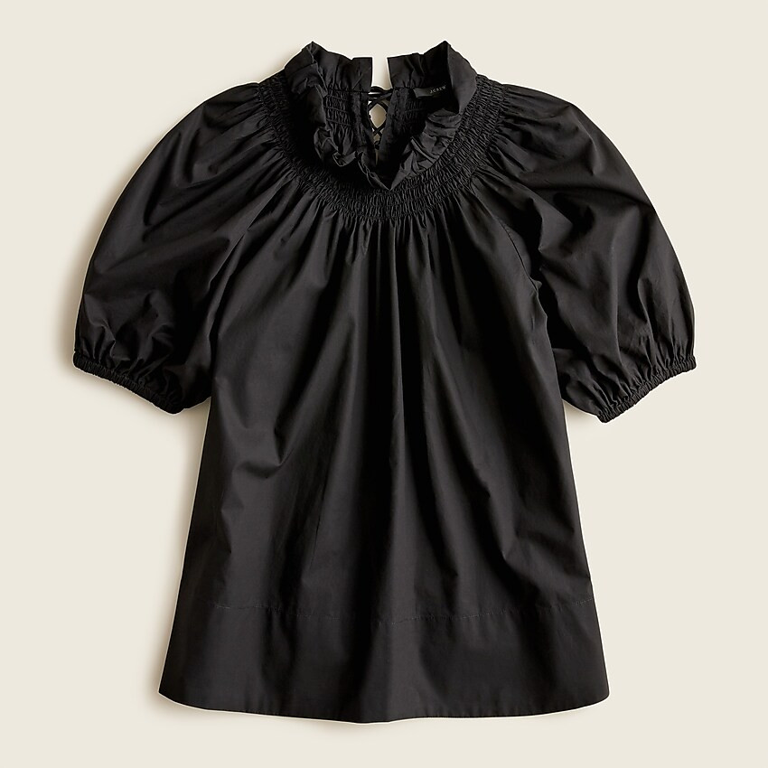 Smocked neck puff-sleeve cotton poplin top | J. Crew US
