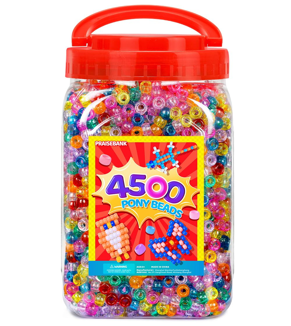 Praisebank Pony Beads, 4500pcs 6x9mm, Wholesale Beads, Bracelets Jewelry Making, Arts & Crafts(Gl... | Amazon (US)