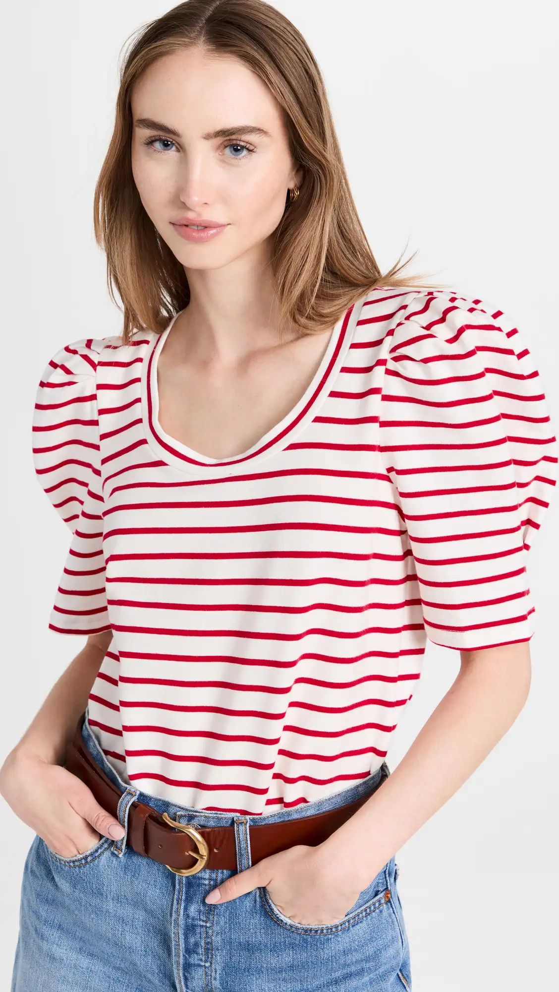 English Factory Stripe Pleated Puff Sleeve Top | Shopbop | Shopbop