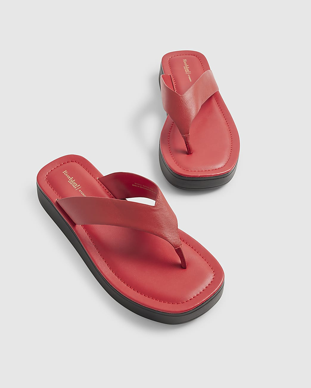 Red Leather Flatform Toe Thong Sandals | River Island UK & IE