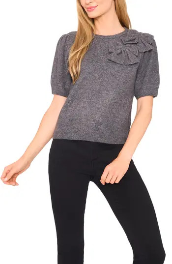 CeCe Bow Detail Puff Sleeve Sweater in Medium Heather Grey at Nordstrom Rack, Size Small | Nordstrom Rack