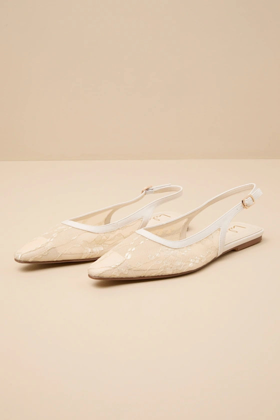 Cepheus Cream Mesh Embroidered Slingback Flats | Lulus