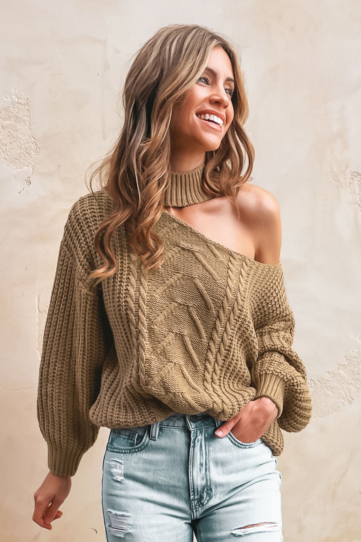 Cable Knit Cutout Mock Neck SweaterNew | Cupshe US