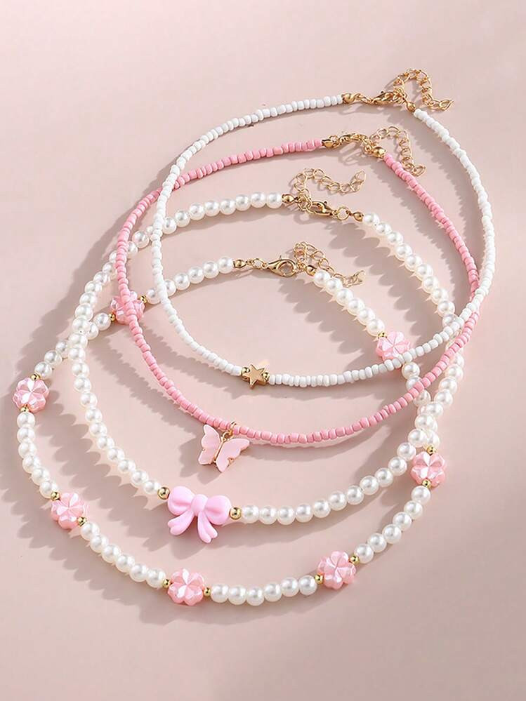 Pink beaded necklaces | SHEIN
