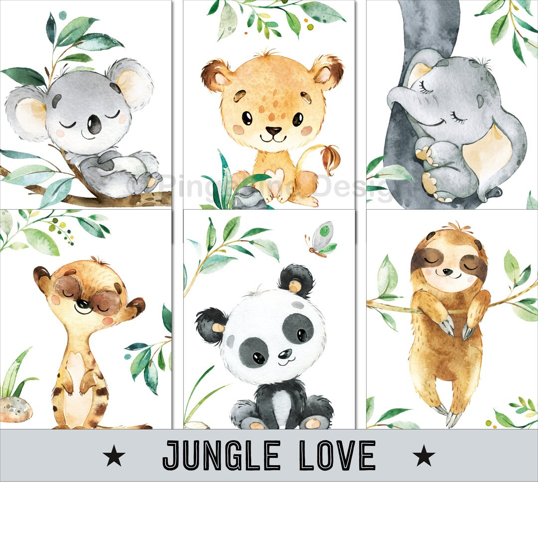 Bilder Kinderzimmer Poster Kinderbilder Babyzimmer Deko - Dschungeltiere 6er Set A4 / A3 | Etsy (DACH)