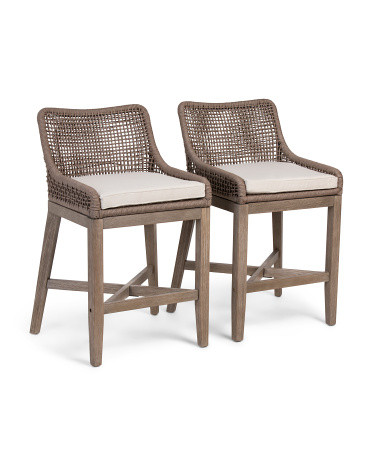 Set Of 2 Grid Weave Rope Counter Stools | TJ Maxx