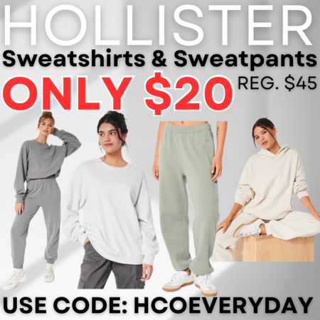 Get cozy for cooler weather with Hollister sweat sets on sale for $20! Use code HCOEVERYDAY on womens and mens sweatshirts & sweatpants (reg. $45)

#LTKsalealert #LTKHolidaySale #LTKfindsunder50