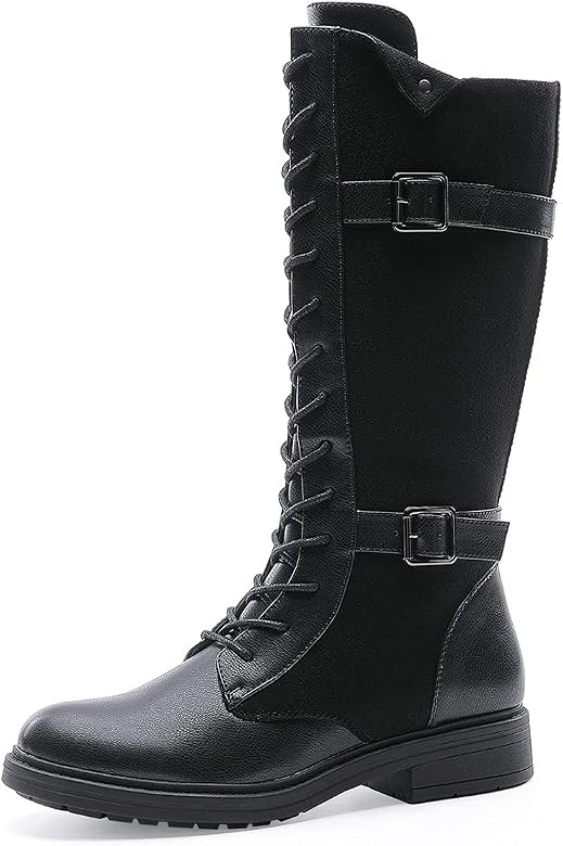 CentroPoint Women's Over The Knee Boot Thigh High Boots Riding Low Heel Strappy Side Zip Stretchy Bo | Amazon (US)