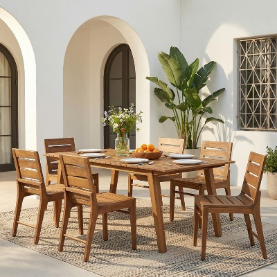Christopher Knight Home Alessandro Modern 7 Piece Acacia Wood Dining Table Set with Slatted Design, Teak | Target