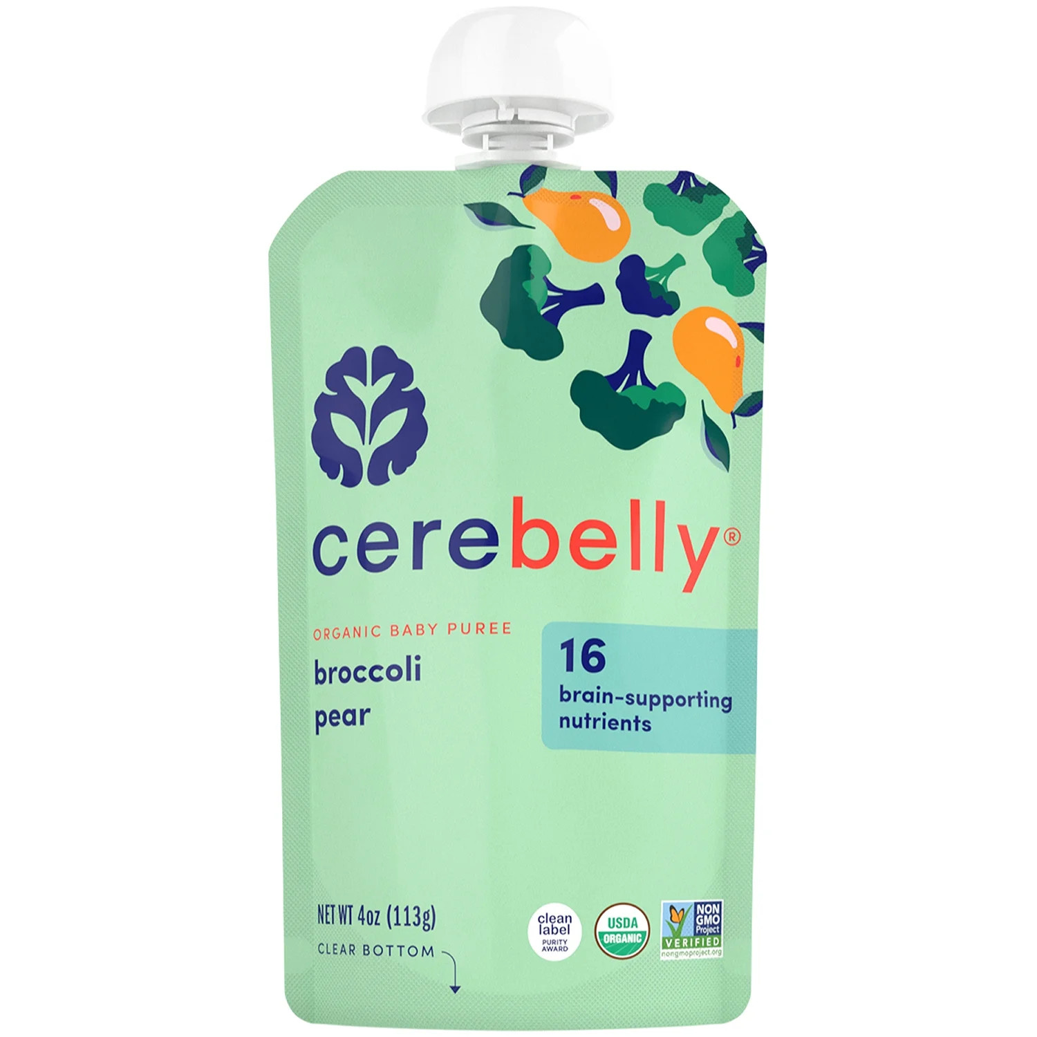 Cerebelly Organic Stage 2 Baby Food, Broccoli Pear, 4 Ounce Puree (6 Pack) | Walmart (US)