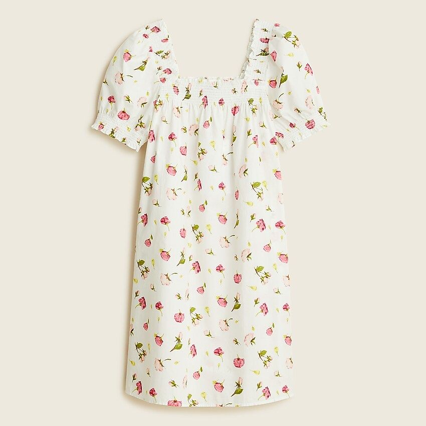 Smocked cotton poplin sleep dress in rosebud floral | J.Crew US
