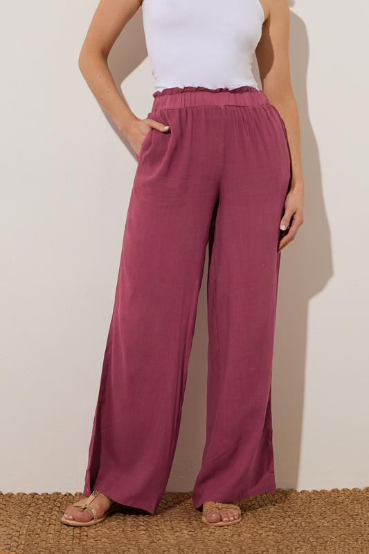 LTS Tall Berry Red Acid Wash Wide Leg Trousers | Long Tall Sally