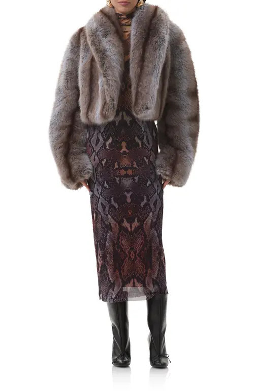 AFRM Stephanie Stripe Faux Fur Jacket in Lilac Brown at Nordstrom, Size X-Small | Nordstrom