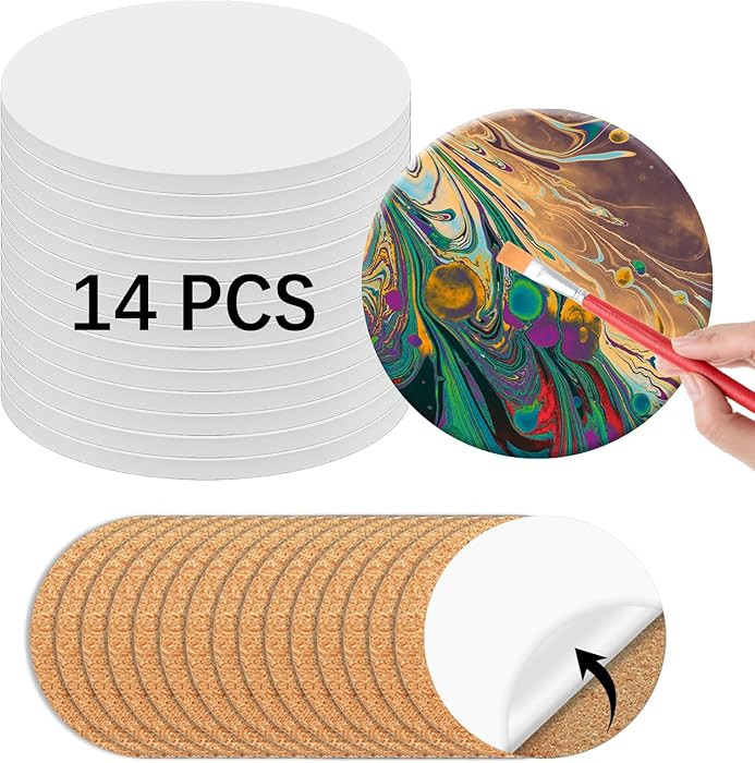 14 PCS Round Ceramic Tiles for Crafts 4x4 inches and self Adhesive Cork mat, unglazed Ceramic Coa... | Amazon (US)