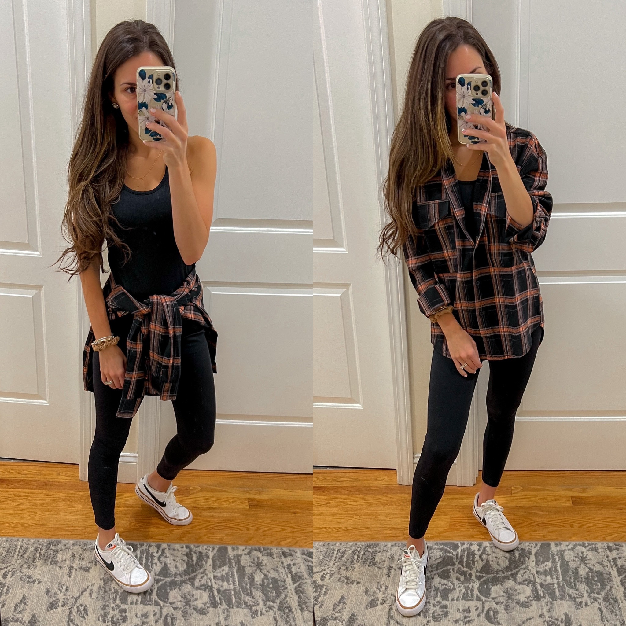 Flannel season ; casual fall outfit ; mom fall outfit ; bump friendly fall outfit ; leggings style ; Nike sneakers 

#LTKbump #LTKstyletip #LTKSeasonal